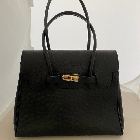 Pelle Italia Handbags - Ostrich Embossed Leather Handbag